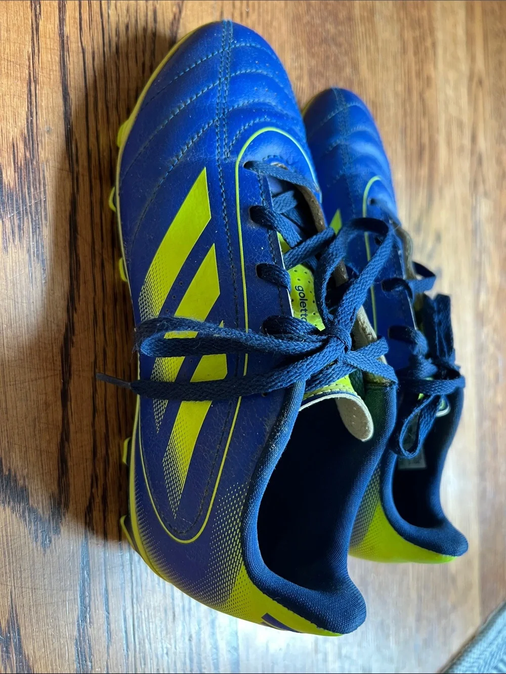 Adidas Kids Blue and Neon Yellow Cleats